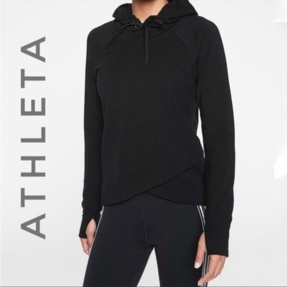 Athleta Pinnacle Criss Cross Hoodie Top Black Travel Outdoor shirt Sz M - Picture 1 of 12